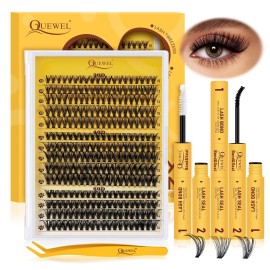 QUEWEL Lash-Clusters-Kit, 30+40+50D-Lash-Clusters Mixed 10-16mm Soft DIY-Lash-Extension-Kit with Lash Bond and Seal Waterproof, and Eyelash Clusters Tweezers Easy DIY at Home(30+40+50 KIT)