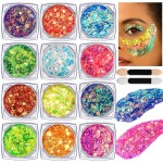 Teenitor Body Glitter Gel Face Glitter Makeup Festival Glitter, 12 Colors Face and Body Glitter Gel, Hair Glitter