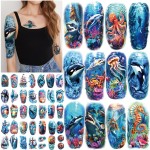 77 Sheets Temporary Tattoo for Women and Men, 17 Sheets Half Arm Shark Dolphin Jellyfish Turtle Fish Fake Tattoos, 60 Sheets Beach Ocean Tiny for Adults Kids Body Tattoos Stickers Waterproof Realistic