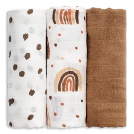 GLLQUEN BABY Receiving Blanket Boy Cotton Muslin Swaddle Blankets Girl Newborn Squares Breathable & Soft Thin Baby Blankets Cloths Double Absorbent Infant Swaddling Wrap - 3 Pack (Rainbow)