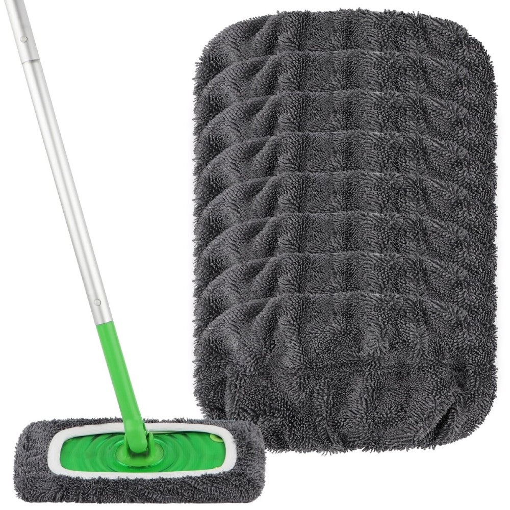 HOMEXCEL Reusable Microfiber Mop Pads Compatible with Swiffer Sweeper-8 Pack Washable Wet Pad Refills for Wet & Dry Use,Floor-Grey Cleaning Mop Head Pads Refills for Household Cleaning,Grey