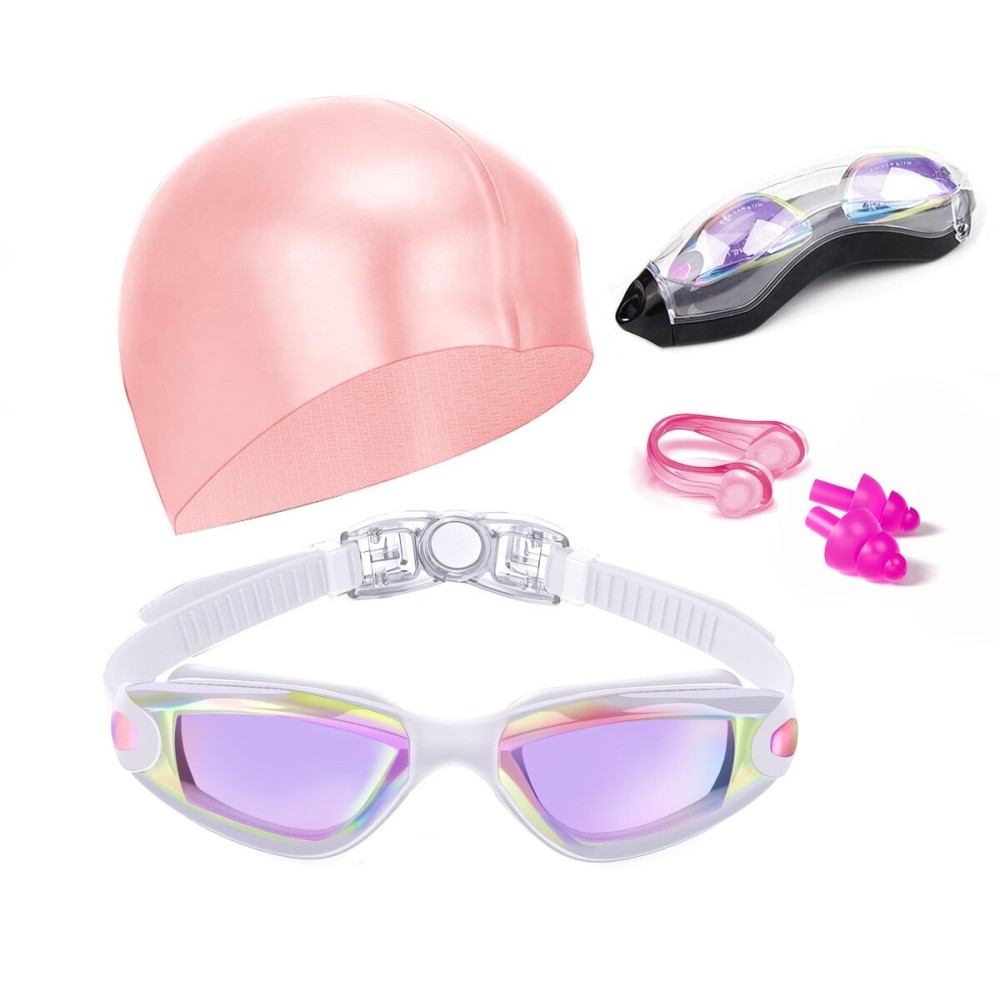 Hurdilen Swim Goggles Swimming Goggles No Leaking with Nose Clip, Earplugs, Swim Cap and Case for Men Women