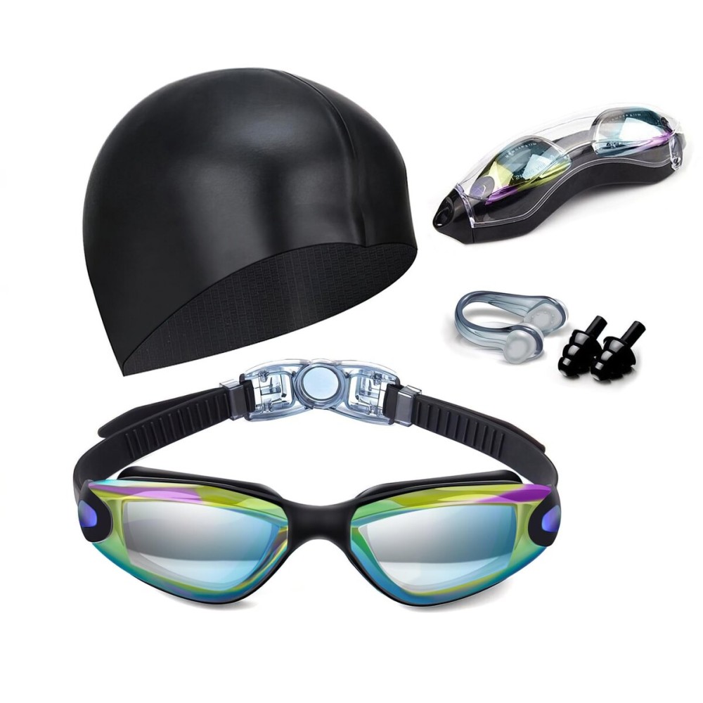 Hurdilen Swim Goggles Swimming Goggles No Leaking with Nose Clip, Earplugs, Swim Cap and Case for Men Women