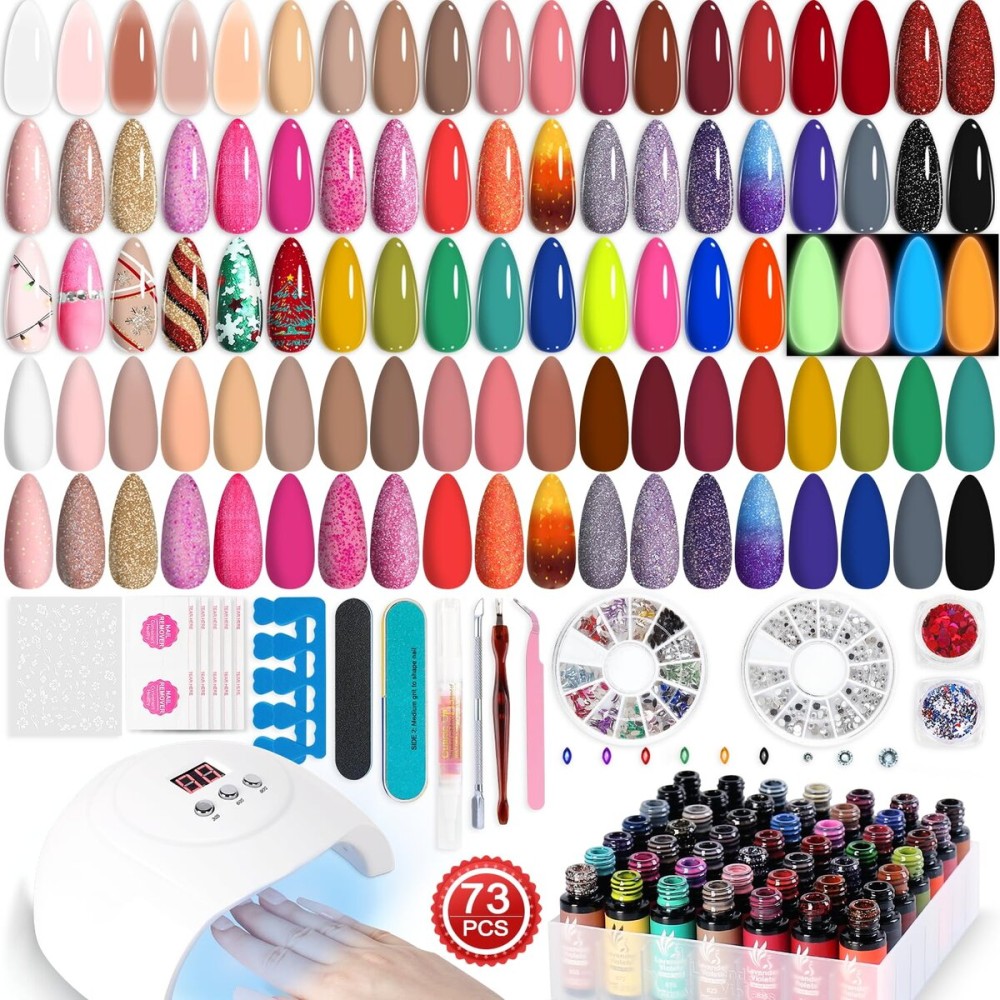 Lavender Violets Gel Nail Polish Kit with U V Light, 45 Colors Gel Polish Nail Set with Base and Matte & Glossy Top Coat Soak Off All Season Essential Manicure Tools Gifts for Women Easter LA00