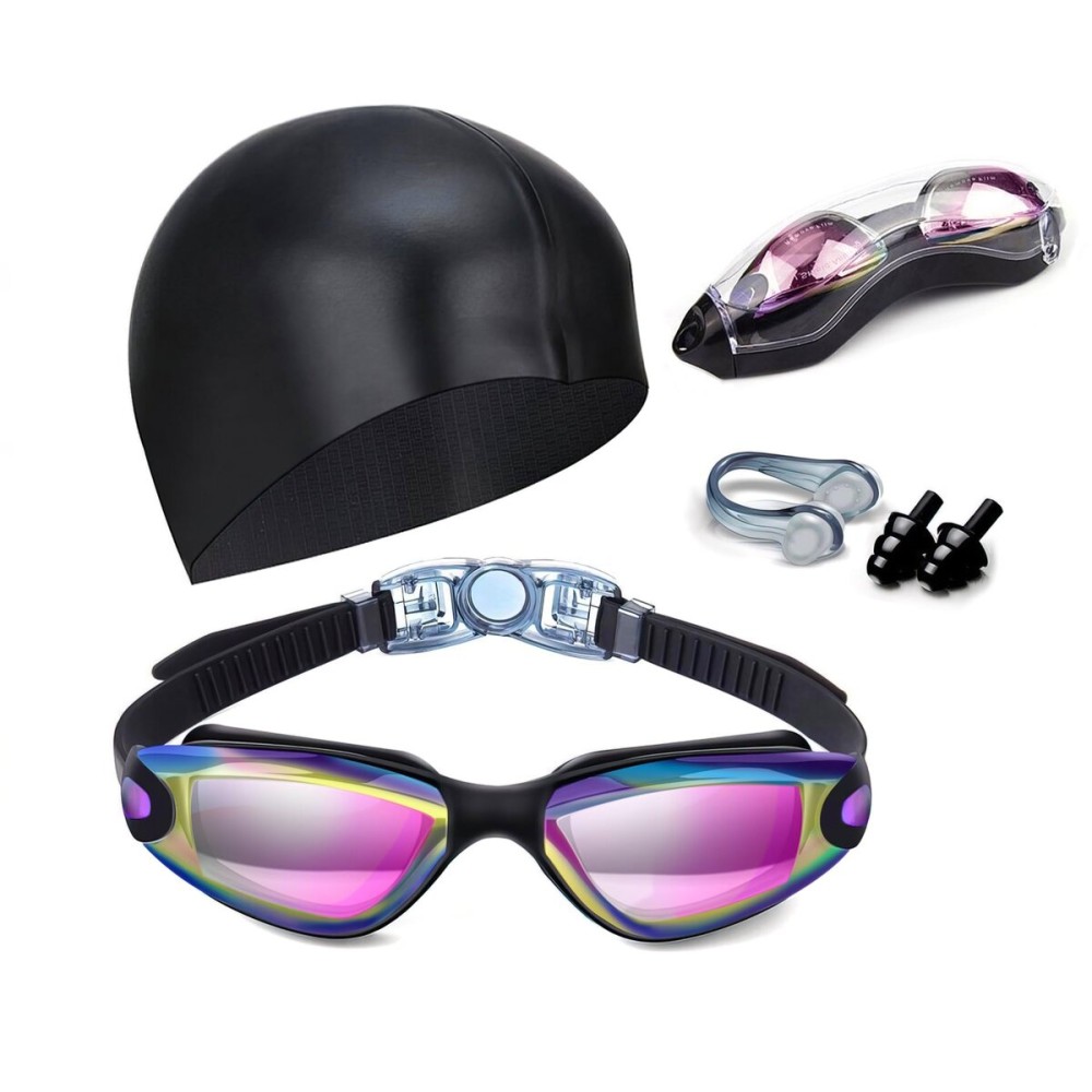 Hurdilen Swim Goggles Swimming Goggles No Leaking with Nose Clip, Earplugs, Swim Cap and Case for Men Women