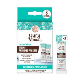 GuruNanda PreMixed Saline Packets for Nasal Rinse (8 Count), All Natural Sinus Rinse Packets to Help with Allergies & Congestion Relief, 0.08oz Each