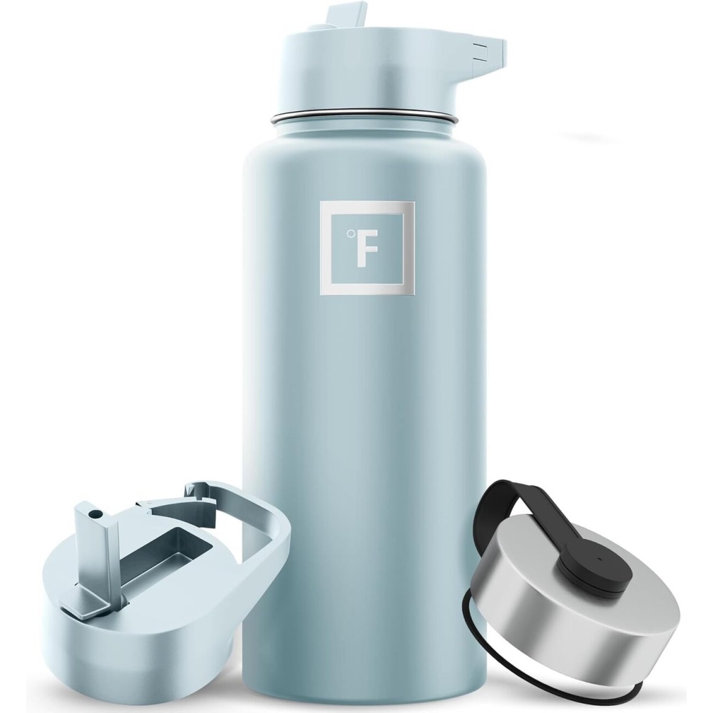 IRON FLASK Camping & Hiking Hydration Flask with Straw, Wide Mouth Insulated Stainless Steel Sports Water Bottle - 32 oz Morning Mist