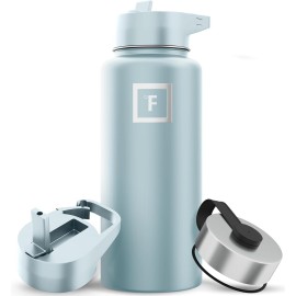 IRON FLASK Camping & Hiking Hydration Flask with Straw, Wide Mouth Insulated Stainless Steel Sports Water Bottle - 32 oz Morning Mist