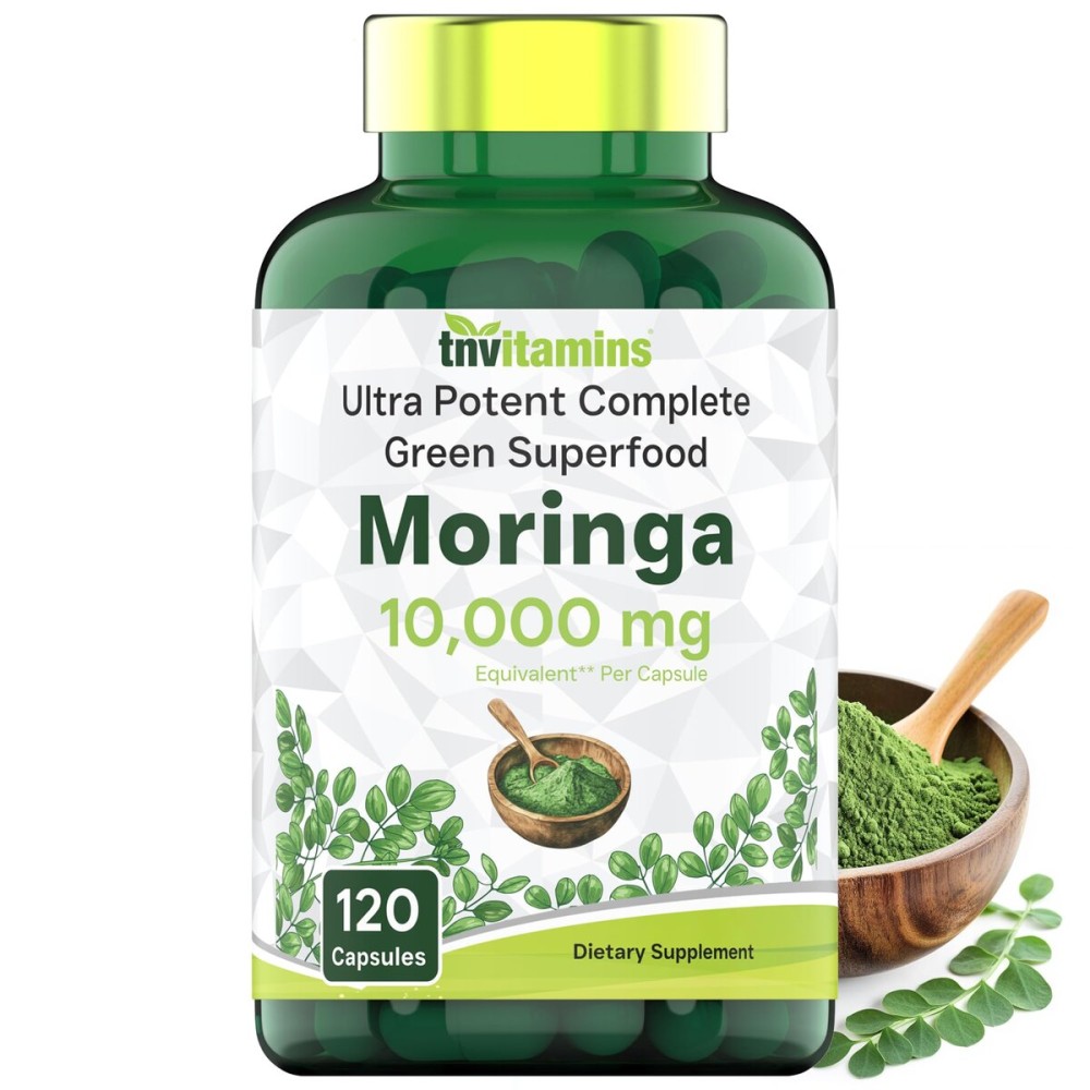 tnvitamins Moringa Capsules 10,000 mg - 120 Capsules | High Potency Moringa Leaf Extract Superfood Supplement for Energy, Vitality & Antioxidant Support