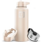 IRON FLASK Camping & Hiking Hydration Flask with Straw, Wide Mouth Insulated Stainless Steel Sports Water Bottle - 32 oz Sand