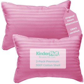 kinder Fluff Mini Toddler Pillow (2-Pack) 10x15in- Small Pillows for Kids - Hypoallergenic, Machine Washable & Lump Free - Intended for Toddlers 2+ Years- Pink- XS