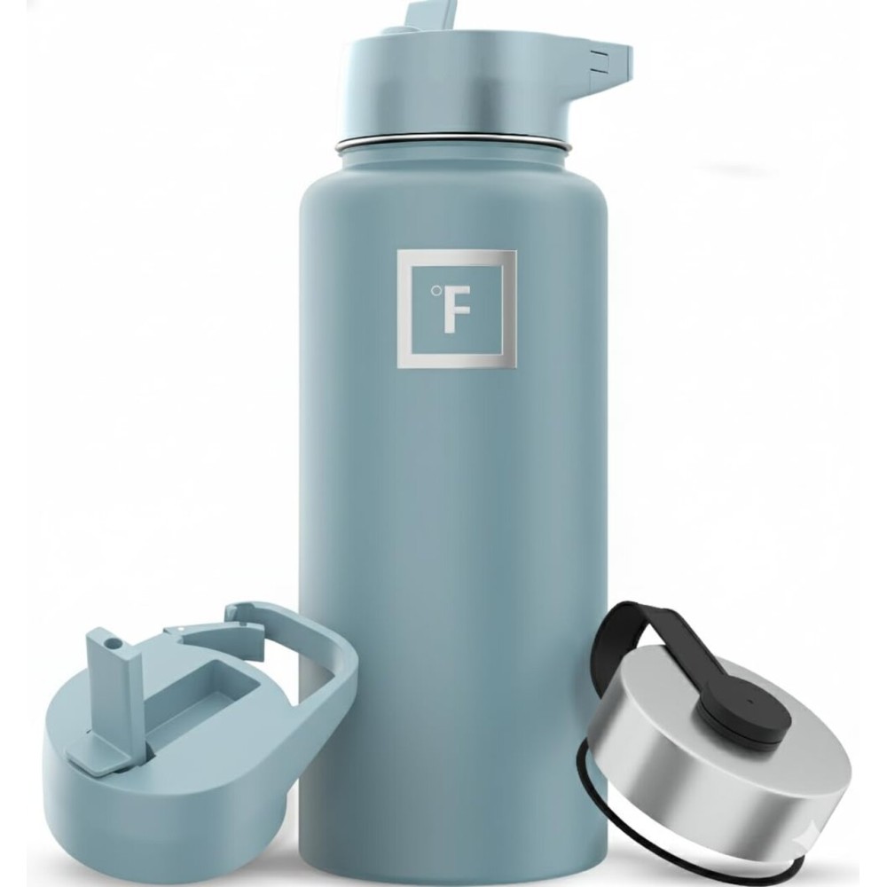 IRON FLASK Camping & Hiking Hydration Flask with Straw, Wide Mouth Insulated Stainless Steel Sports Water Bottle - 32 oz Elemental Gray