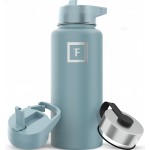 IRON FLASK Camping & Hiking Hydration Flask with Straw, Wide Mouth Insulated Stainless Steel Sports Water Bottle - 32 oz Elemental Gray