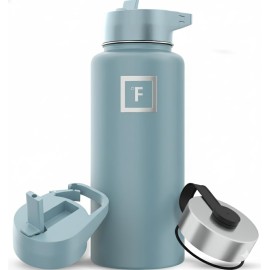 IRON FLASK Camping & Hiking Hydration Flask with Straw, Wide Mouth Insulated Stainless Steel Sports Water Bottle - 32 oz Elemental Gray