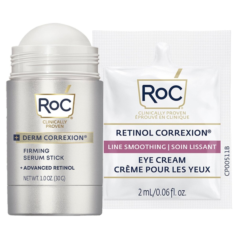 RoC Derm Correxion Retinol Firming Serum Stick with Antioxidants to Visibly Tighten and Firm Wrinkles and Laugh Lines 1.0 oz plus Retinol Eye Cream Packette