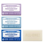Dr. Bronner\'s Pure-Castile Magic Bar Soap- Made with Regenerative Organic Certified Oils- For Face, Body, Hair, Vegan Soap Bars for Men & Women- Variety 3-Pack, Peppermint Lavender, Unscented