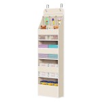 Univivi 5-Shelf Over Door Hanging Organizer Fabric Door Storage with 4 Large Pockets and 3 Small PVC Pockets Wall Mount Hanging Storage Organizers for Baby Nursery (Beige Pattern)