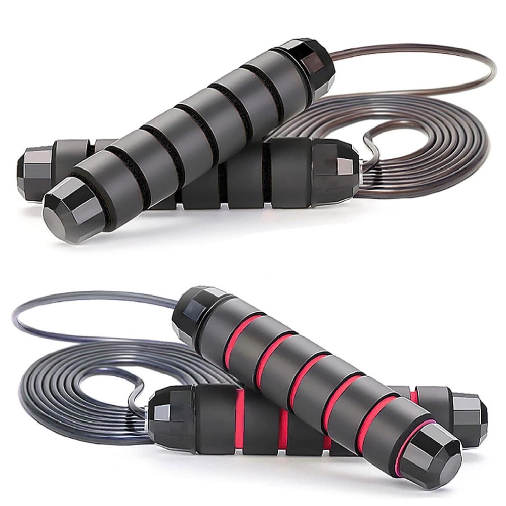 Two pack Jump Rope Skipping Rope for Rope Skipping, Speed Jump Rope for Exercise,Jump Rope for Kids Men Women for Fitness (Red and Black)