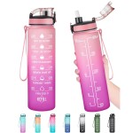 Enerbone Water Bottle, Leakproof BPA & Toxic Free, Motivational Water Bottle with Times to Drink and Straw, Fitness Sports Water Bottle with Strap for Office, Gym, Outdoor Sports