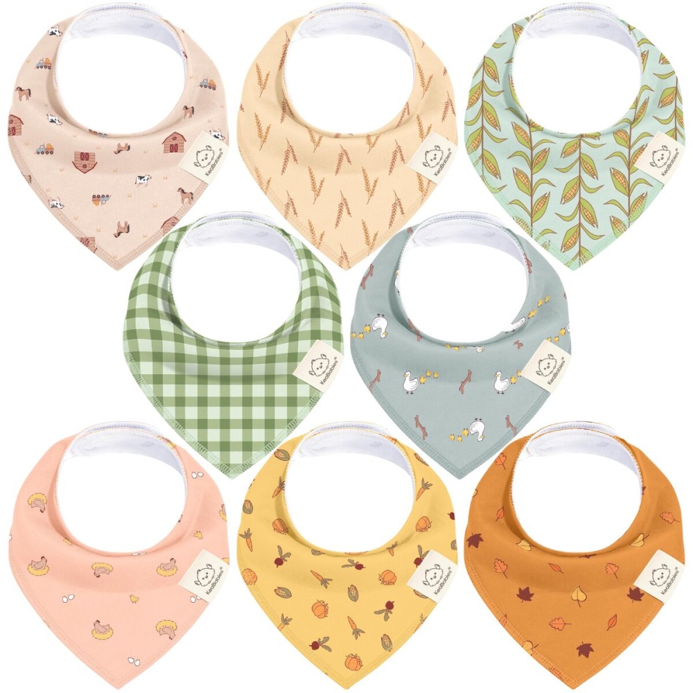 KeaBabies 8-Pack Organic Baby Bandana Bibs for Boys, Girls - Super Absorbent Triangle Baby Bibs for Drooling and Teething Infant, 100% Cotton Extra Soft for Newborn, Infant 0-36 Months (Countryside)