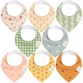 KeaBabies 8-Pack Organic Baby Bandana Bibs for Boys, Girls - Super Absorbent Triangle Baby Bibs for Drooling and Teething Infant, 100% Cotton Extra Soft for Newborn, Infant 0-36 Months (Countryside)