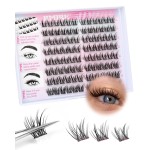 JIMIRE Manga Self Adhesive Eyelashes Natural Look 11-13MM Wispy Pre Glued Lashes Clusters Anime Press on Lash Clusters Reusable Self Adhesive Eyelash Clusters Quick to Wear