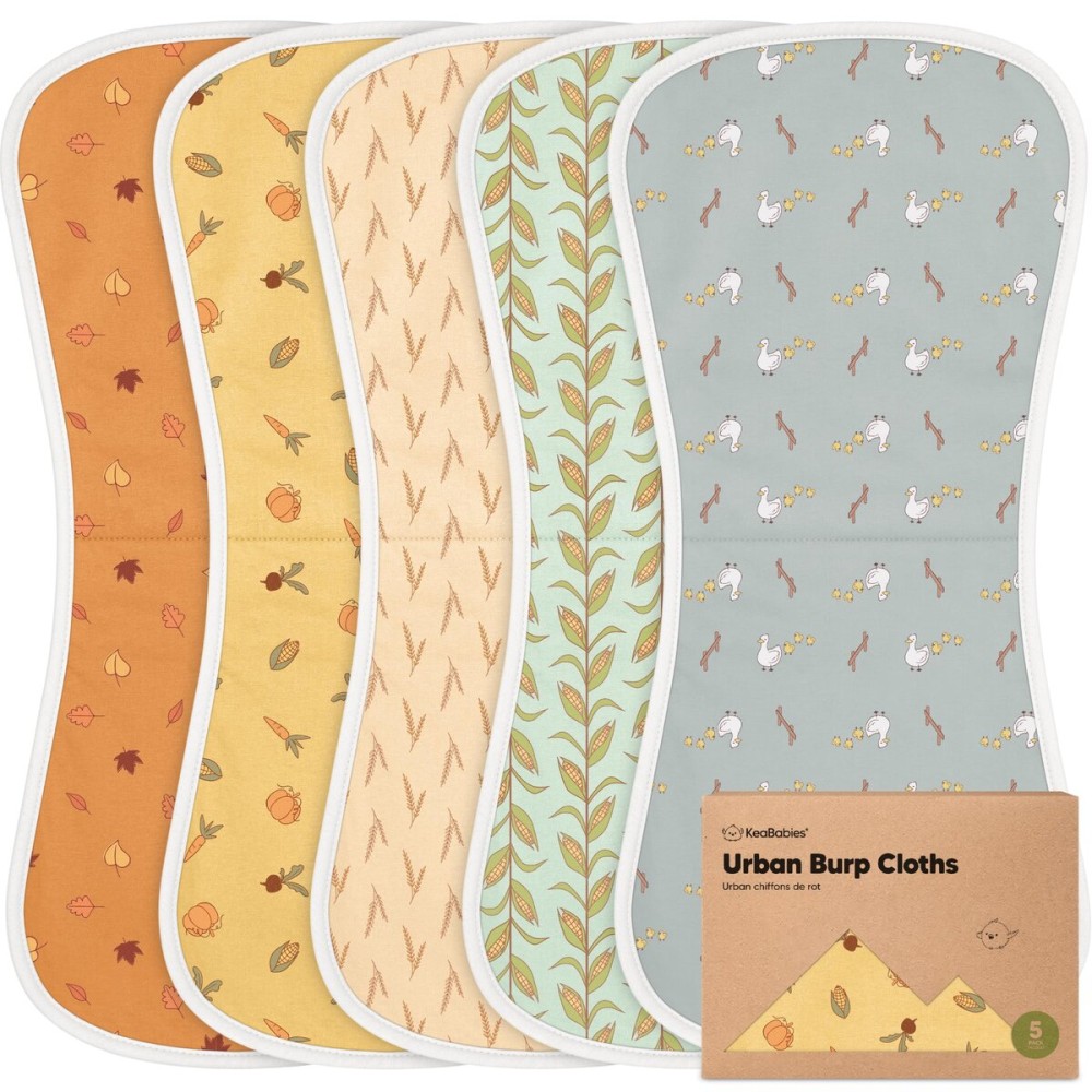 Organic Burp Cloths Baby Boy & Girl - 5-Pack Super Absorbent Cotton Burping Cloths for Babies, Soft & Plush Newborn Spit Up Rags, Infant Towels for Milk Spit Up, Unisex, Large 21 x 10 (Countryside)
