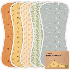 Organic Burp Cloths Baby Boy & Girl - 5-Pack Super Absorbent Cotton Burping Cloths for Babies, Soft & Plush Newborn Spit Up Rags, Infant Towels for Milk Spit Up, Unisex, Large 21 x 10 (Countryside)
