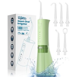 WELLFINE Water Dental Flosser Teeth Pick - 4 Modes Cordless Oral Irrigator 300ML Portable Rechargeable IPX7 Waterproof Powerful Battery Life Water Dental Piks for Cleaning for Home Travel (Green)