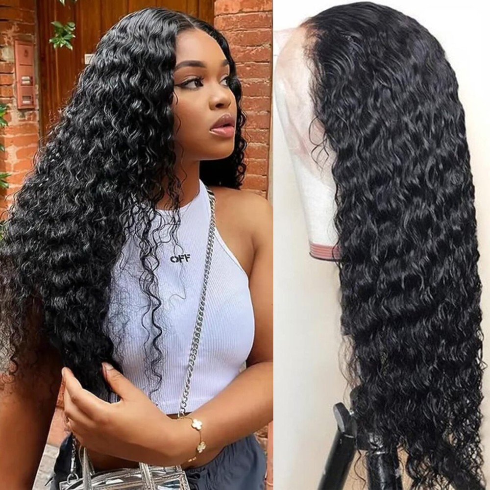 Nsvnsv 13x6 Deep Wave Lace Front Wigs Human Hair Wigs for Women 180% Density HD Transparent Deep Curly Lace Frontal Wigs Human Hair Pre Plucked with Baby Hair Natural Color 20 Inch