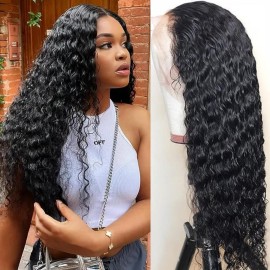 Nsvnsv 13x6 Deep Wave Lace Front Wigs Human Hair Wigs for Women 180% Density HD Transparent Deep Curly Lace Frontal Wigs Human Hair Pre Plucked with Baby Hair Natural Color 20 Inch