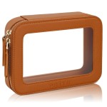 Prite Clear Makeup Bag Cosmetic Organizer Case Waterproof Travel Toiletry Bag Skincare Pouch with Golden Zipper(Brown)