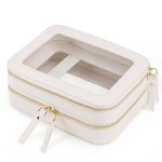 Prite Double Layer Makeup Bag for Women Portable Clear Makeup Bag Cute Waterproof Travel Cosmetic Bag with Gold Zipper for Car Essentials(Beige)