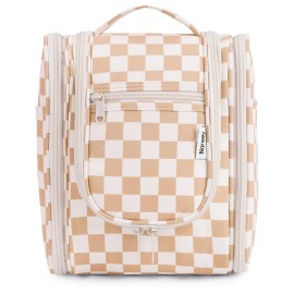 Narwey Small Checkered Hanging Travel Toiletry Bag for Women, Travel Bag for Toiletries, Makeup Bag Organizer Cosmetic Bags Make Up Bags for Women (Light Checkerboard)