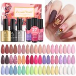 Lavender Violets 30pcs Gel Nail Polish Set 27 Shiny Candy Colors with Base and Glossy & Matte Top Coat for Home Nail Art Design DIY Gift Set C974