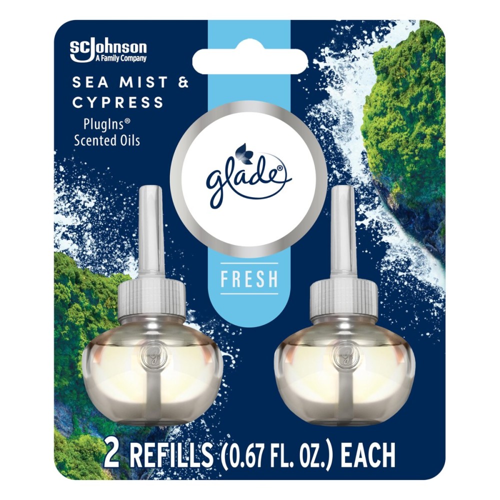 Glade PlugIns Refills Air Freshener, Sea Mist & Cypress, Scented and Essential Oils for Home and Bathroom, 0.67 Fl Oz, 2 Count