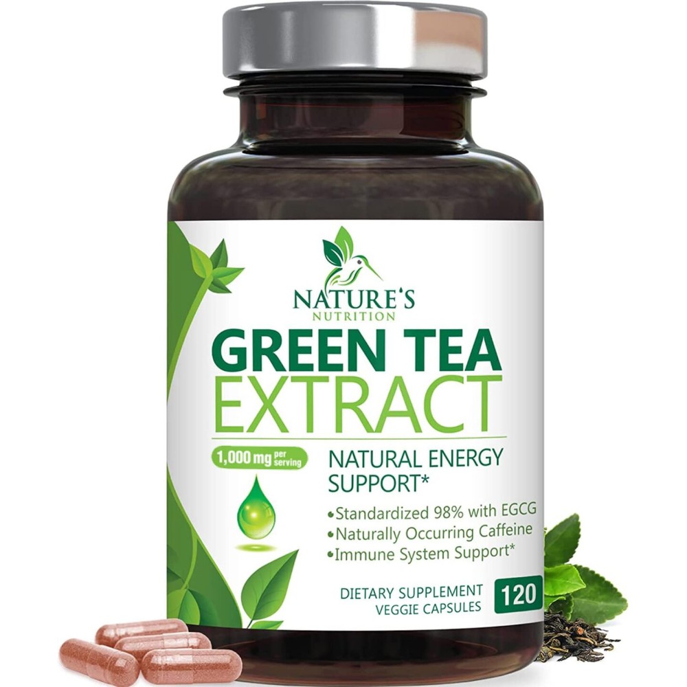Green Tea Extract Capsules 1000 mg - Standardized 45% EGCG & 98% Polyphenols - 3X Strength Green Tea Pills for Natural Energy - Supports Heart Health, Herbal Supplement, Vegan, Non-GMO - 120 Capsules