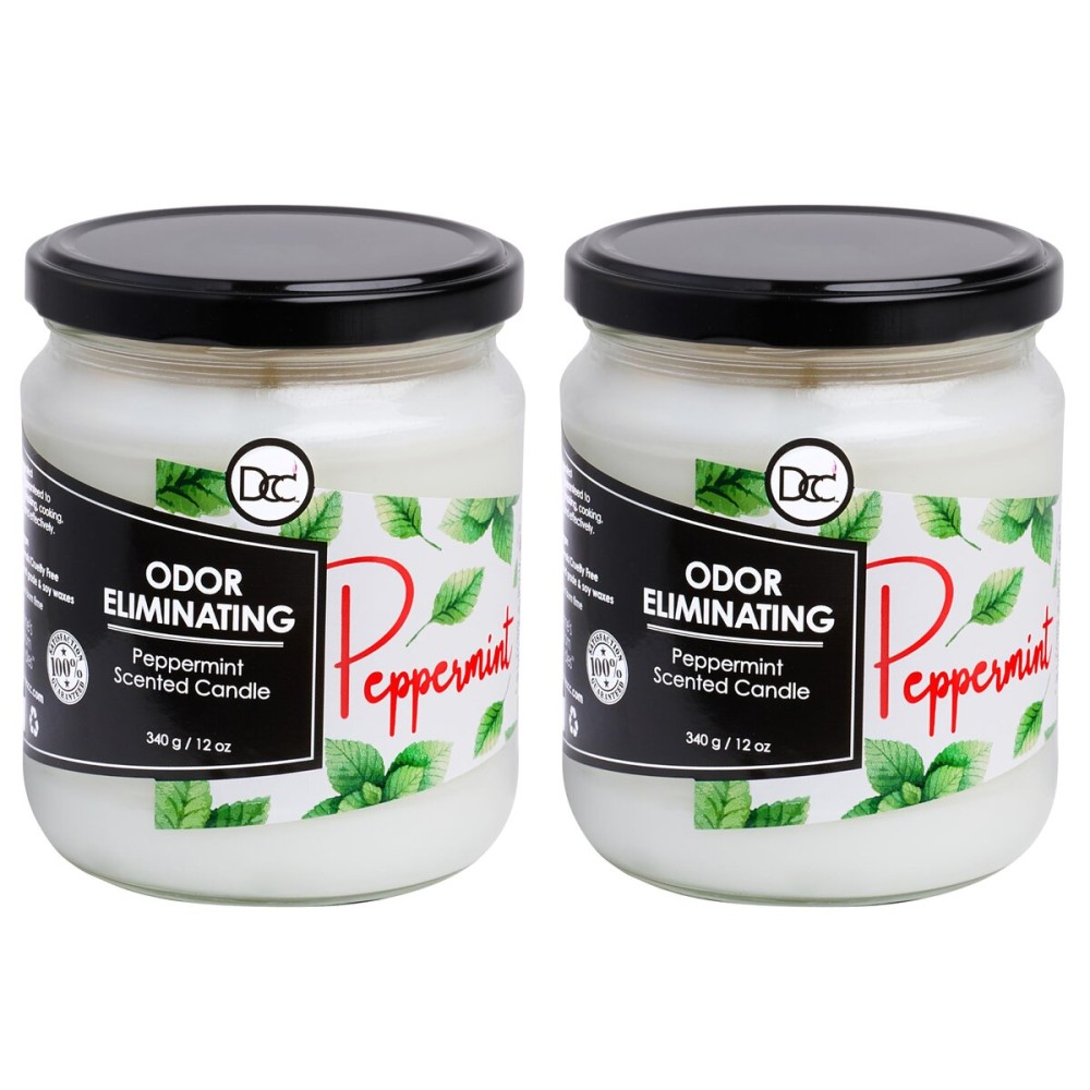Peppermint Two Pack Odor Eliminating Highly Fragranced Candle - Eliminates 95% of Pet, Smoke, Food, and Other Smells Quickly - Up to 80 Hour Burn time - 12 Ounce Premium Soy Blend