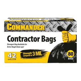 Commander 42 Gallon 3 MIL (eq) Heavy Duty Contractor Bags with Flap Ties - 32 x 46 - Pack of 80 - For Contractor, Industrial, & Outdoor