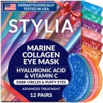 Stylia Under Eye Patches for Puffy Eyes and Dark Circles (12 Pairs) - Marine Collagen Under Eye Mask with Vitamin C, Hyaluronic Acid, Pearl Extract - Eye Masks for Dark Circles and Puffiness