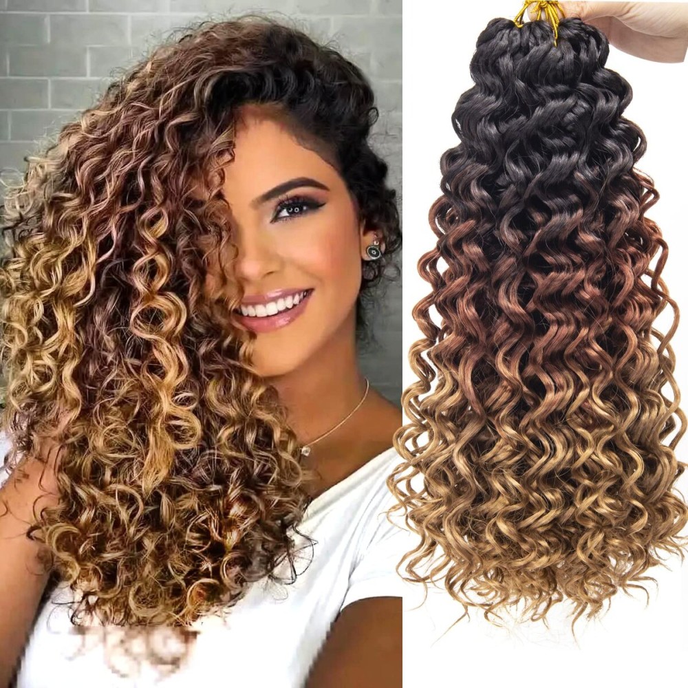 8 Packs Curly Crochet Hair GoGo Curl Crochet hair for Women Deep Wave Braiding hair,Synthetic Bohemian Crochet Braid Water Wave Crochet hair Extensions(1B/30/27, 14inch)