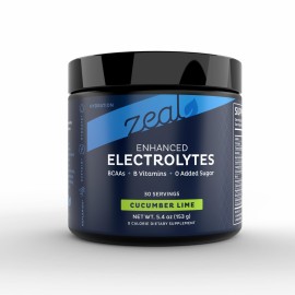 Zeal Electrolyte Powder - 30 Servings | Keto Electrolytes Powder | Zero Sugar, BCAAs, B-Vitamins | Potassium, Zinc, Magnesium | Hydration Powder Recovery Drink | Cucumber Lime