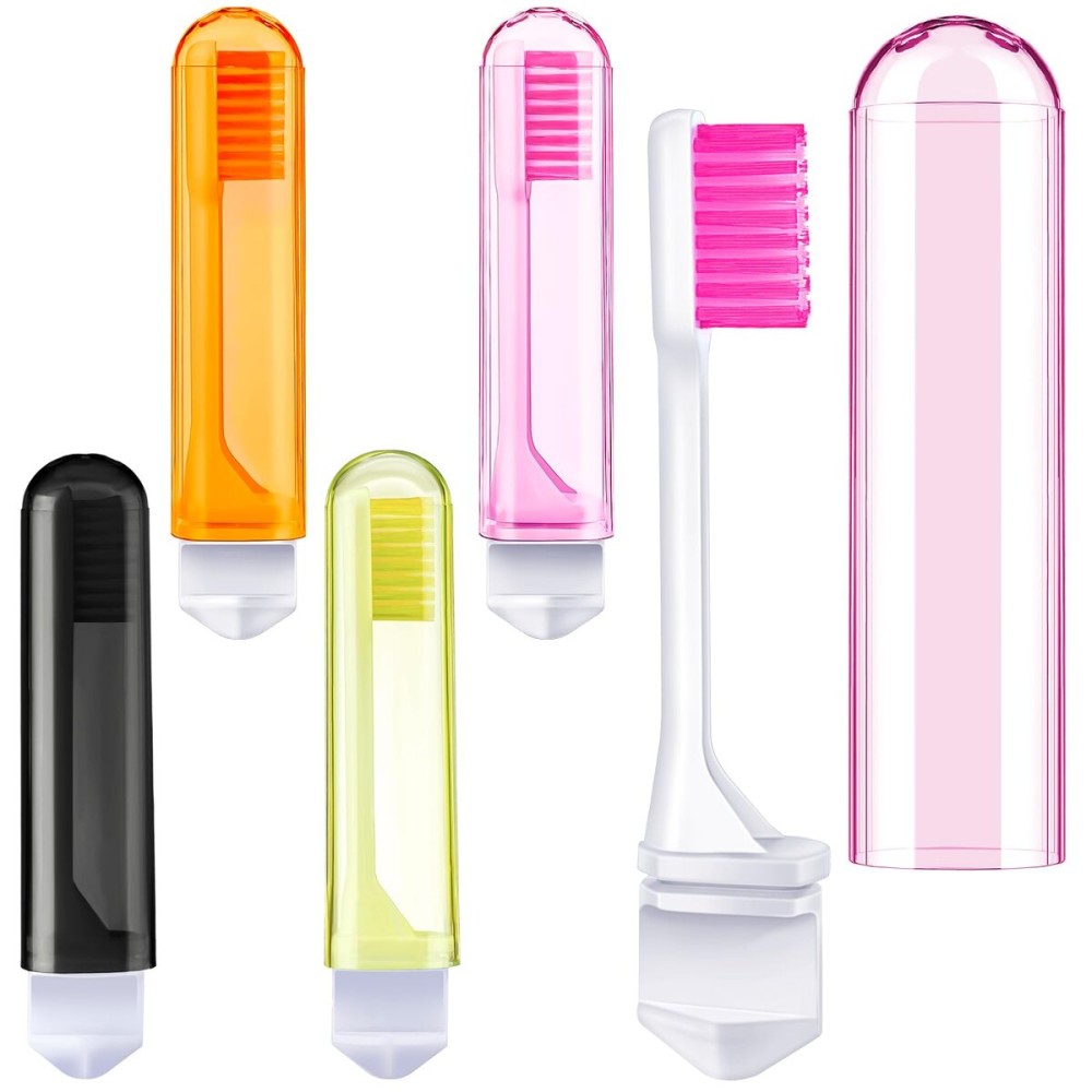 Patelai 4 Pieces Travel Toothbrush Set, Soft Bristle Mini Foldable Tooth Brush with Case, Individually Wrapped Small Portable Travel Size Toiletries Stuff for Camping (Honey Color)