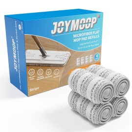 JOYMOOP Flat Mop Pads, Microfiber Mop Cleaning Pads, Washable Pads, Pads Replacement for Flat Mop or Mop Bucket Set, Pack of 4 Refills 13inch - Stripe