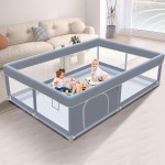 XVISHX 65 x 50 Inch Baby Playpen, Playpen for Babies and Toddlers, Baby Play Pen Playard for Indoor & Outdoor Active Center Game Fence, with Skin-Friendly Fabric and Soft Breathable Mesh, Grey