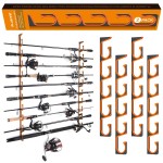 PLUSINNO Orange H5 Horizontal Fishing Rod/Pole Holders for Garage, Wall or Ceiling Mounted Fishing Rod Rack, Aviation Aluminum Fishing Holder Holds up to 5 Rod or Combos or Nets Storage Racks