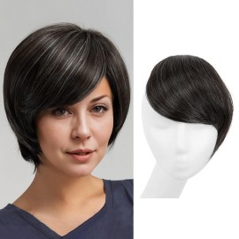 SARLA Clip in Side Bangs Extension Straight Synthetic Fake Bangs One Piece for Women Pepper Grey