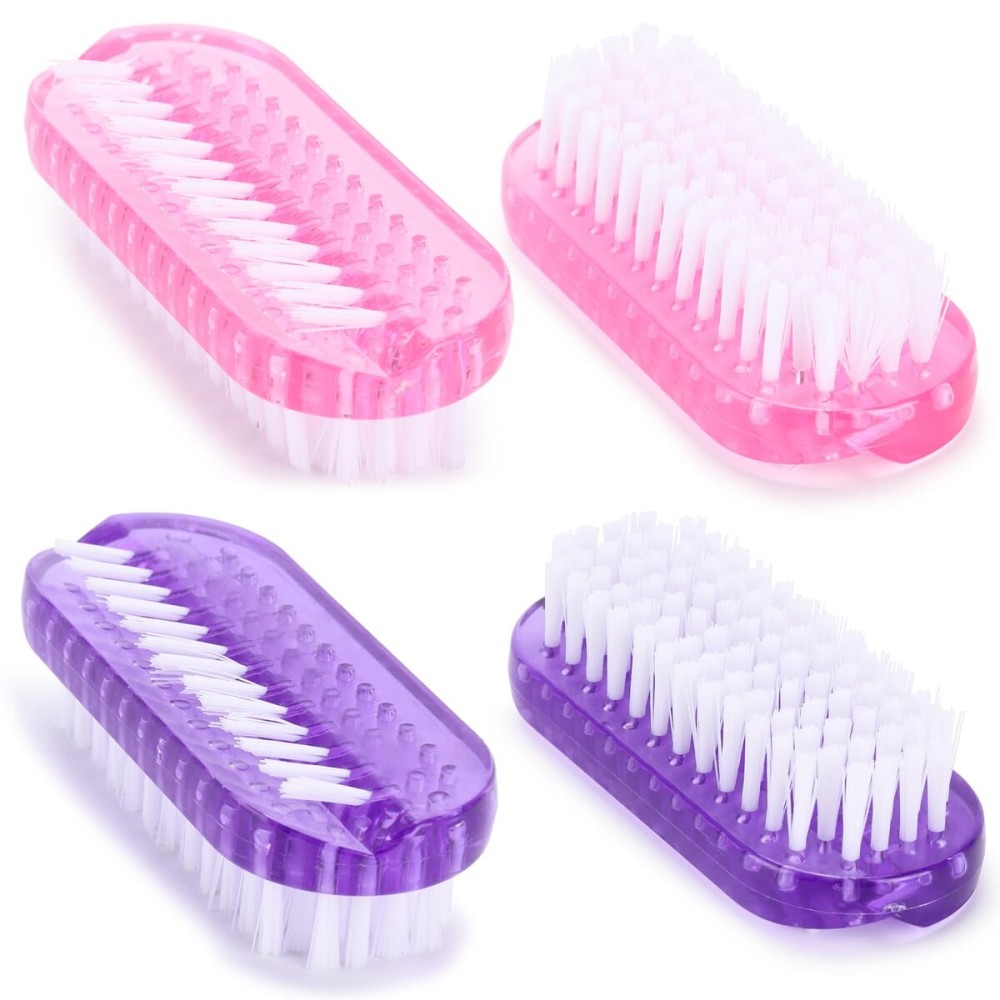 Nail Cleaning Brushes Plastic for Fingernails 2-Sided Non-Slip Brush Nail Brushes 4 Pack(Pink and Purple)