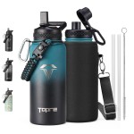 Topre 32oz Insulated Water Bottle,Stainless Steel Vacuum Water Bottle, BPA-Free & Leakproof -with Paracord Handle,Strap,Straw Spout Lids,Large Water Jug for Gym Sports