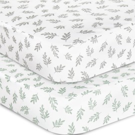 Crib Sheets Fitted for Boys and Girls, 2 Pack Crib Sheet Fits for Standard Crib Mattress, Neutral Toddler Bed Sheets, Lovely Print, 52X 28